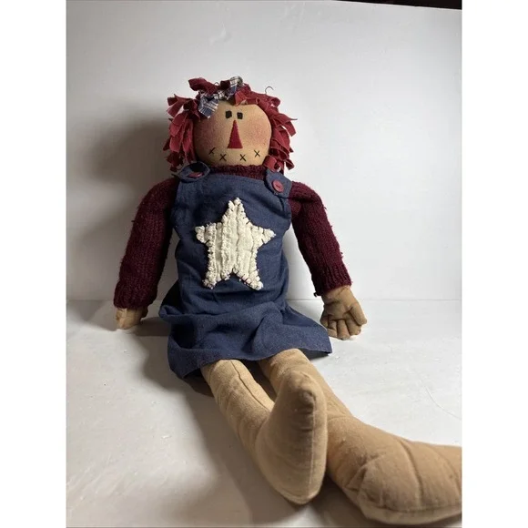 Vintage Country Rag Doll Handmade 26" Long Denim Dress Raggedy Ann Americana - Picture 1 of 4